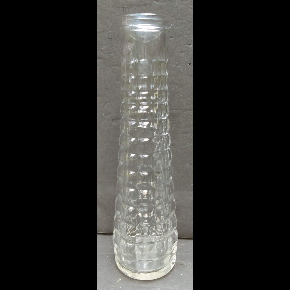 EO Brody Co. M-147 Vintage Clear Embossed Waffle Square Pattern Flower/Bud Vase